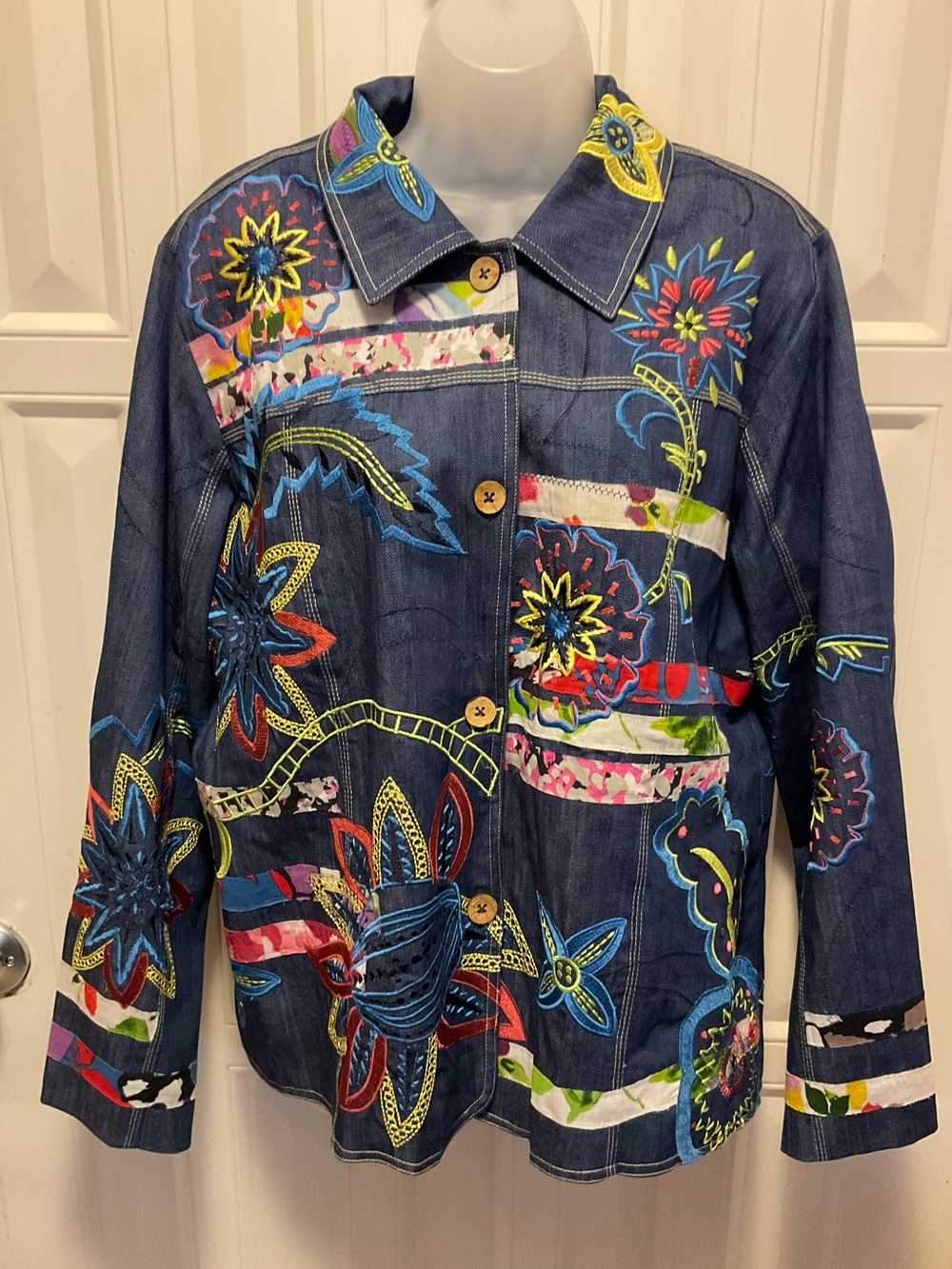 Norm Thompson Embroidered Embellished Patchwork Denim Jacket